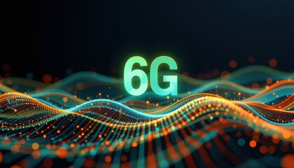 Fototapeta premium 6G technology concept. Digital waves and 6G technology concept visualized artistically.