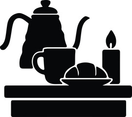 Illustrator Vector Tea ceremony with candle and croissant silhouette