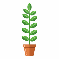 Vector art of a simple illustration of a green plant growing in a terracotta pot, isolated on a, representing growth and nature