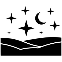 Black Silhouette Starry Night Icon PNG | Minimal Astronomy Symbol Download
