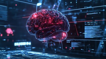 Artificial intelligence processing data in futuristic environment with digital brain - Powered by Adobe