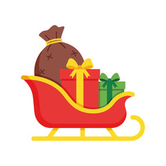 Vector art of santas sleigh filled with gifts and a sack of presents