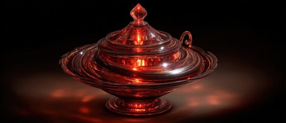 Intricately Designed Traditional Persian Middle Eastern Metal Spice or Incense Container with Lid and Rich Reflection on Black Background