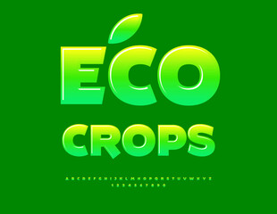 Naklejka premium Vector Vegan template Eco Crops. Green Glossy Font. Trendy Alphabet Letters and Numbers set. 