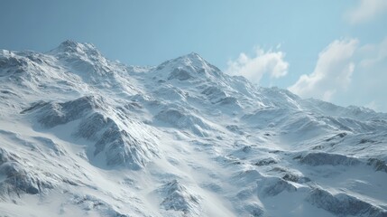 Naklejka premium Vast snow-covered mountain range with rugged peaks under bright blue sky and scattered clouds in a pristine winter landscape scene
