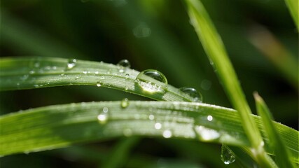 Close-Up of Fresh Spring Grass Leaves, Highlighting Delicate Details of Nature's Renewal and Growth