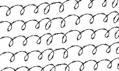 Seamless barbed wire pattern on white background. a repeating coil of barbed wire.