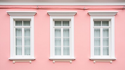Three Windows On Pink Building Facade