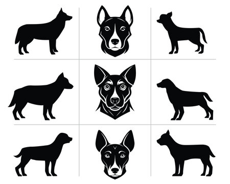 dog kutta set collection pack bundle black shape icon silhouette vector flat illustration design on white background