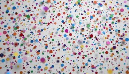 Colorful scattered dots on a white background create a vibrant abstract pattern.