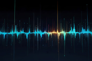 Abstract background with futuristic digital waveforms glowing in blue.