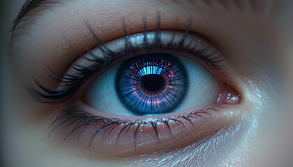 Fototapeta premium A mesmerizing closeup of a human eye with vibrant blue and purple hues