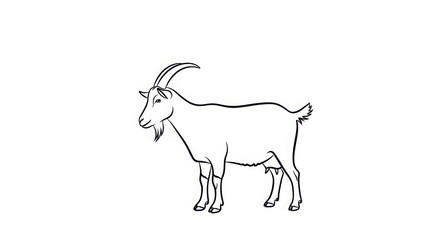Simple outline drawing of a standing goat with horns and beard showing its majestic silhouette and farm animal charm for artistic projects