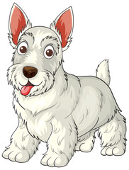 Cartoon White Scottish Terrier Dog Standing and Smiling