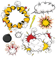 Comic Style Explosions and Smoke Vector Elements