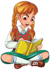 Smiling Schoolgirl Writing in Notebook While Sitting Cross-Legged