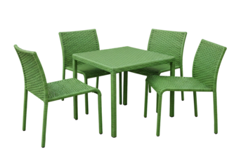 Green woven plastic table and chairs set transparent background