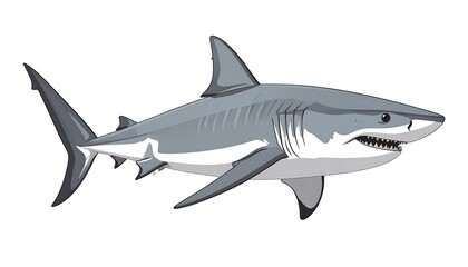Naklejka premium A detailed illustration of a great white shark, showcasing its powerful form and sharp teeth.