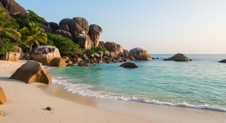 Secluded Beach with Large Boulders and Turquoise Water for Relaxing Vacation