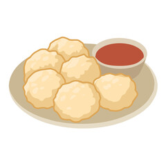 Vector Illustration of Indonesian Snack Cireng with Chili Sauce