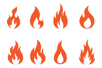 Fire red, flames icon set. Logo design fire. Representing heat, energy, danger, and alert. Ideal for apps, warning signs, safety logos, and emergency illustrations. Isolated vector illustration. EPS1O