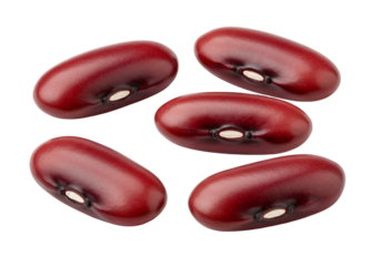 Five red kidney beans on transparent background high resolution food photography