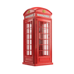 Iconic red telephone box isolated on a transparent backdrop, a symbol of british heritage and