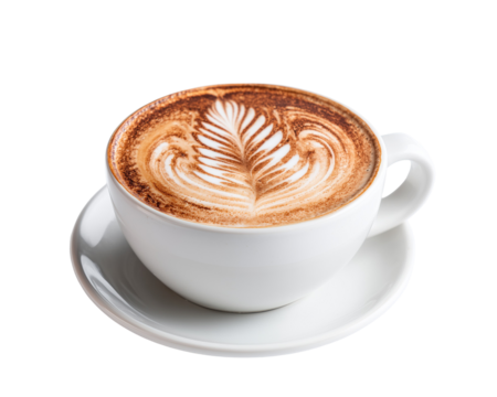 Latte with leaf pattern in a ceramic cup