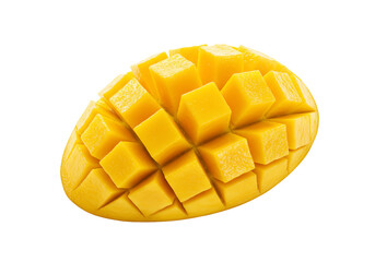 Ripe mango cut into cubes golden yellow tropical fruit high resolution food image transparent background