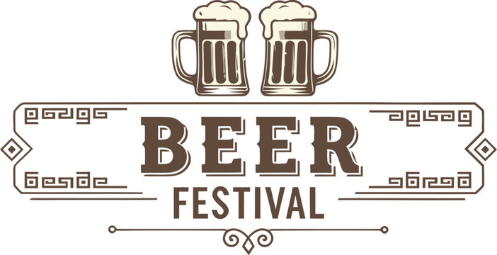 Vintage Style Beer Festival Event Celebration Logo Design with Mugs and Decorative Elements