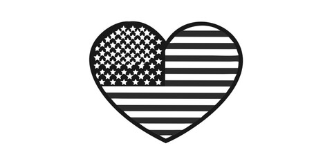 American flag heart silhouette on black background