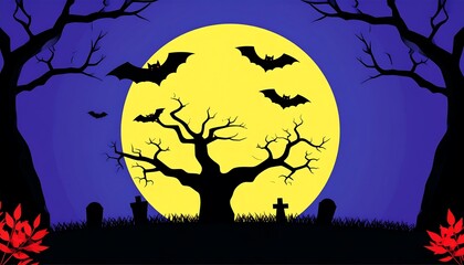Halloween night scene with a full moon