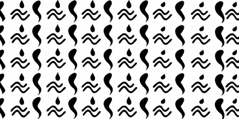 Abstract black and white pattern with water drop and wave symbols