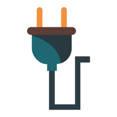 Simple power plug with a teal body and orange prongs for electricity, technology, and connection concepts