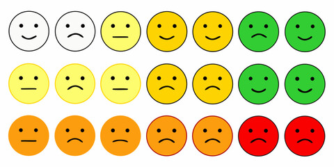 Set of smiley face icons representing different emotions and satisfaction levels