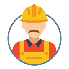 Contractor or construction worker avatar in a yellow hard hat and orange overalls for labour and service industries