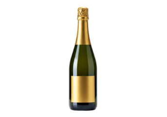 Gold label sparkling wine bottle elegant beverage festive drink transparent background