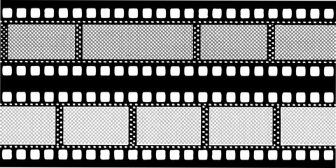 Blank film strip with transparent frames on black background