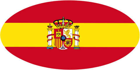Obraz premium Spanish flag with coat of arms in a circular frame