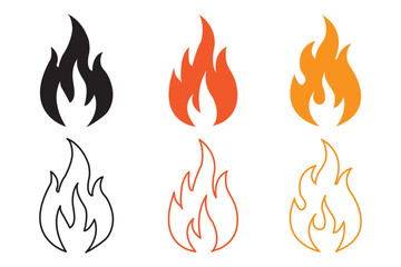 Fire icons set. Fire symbol set. Red, Black and Orange fire icons. Collection of hot flaming element. Idea of energy and power. Energy, danger, alert, warning,  emergency Symbol and emergency Symbols.