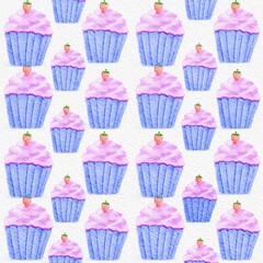 Watercolor cup cake pattern illustration