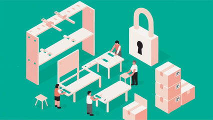Illustration of Assembly Instructions with Furniture Boxes Vector Design Template