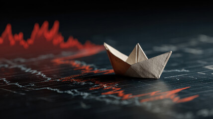 A paper boat on a stormy chart line representing business risk