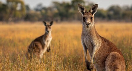 Fototapeta premium 341-Kangaroos in the Australian outback, posing for the camera.