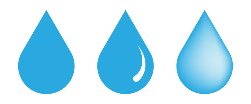 Water drop icons. Simple blue water droplet symbol. Transparent vector