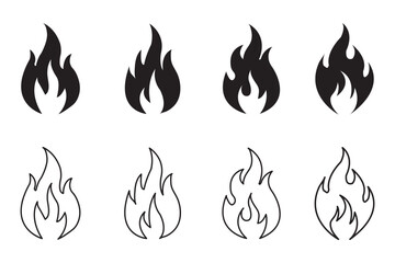Fire icon vector set. Fire flame symbol.Black fire flame icon with modern design, representing heat, energy, danger, and alert. Ideal for apps,warning signs, safety logos, and emergency illustrations.