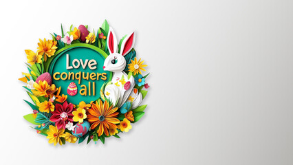 Obraz premium Happy Easter Colorful Paper Cut with Quotes Love Conquers All