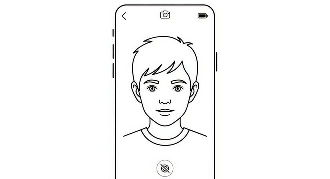Digital Portrait: Smartphone Selfie Interface - Minimalist Vector Illustration