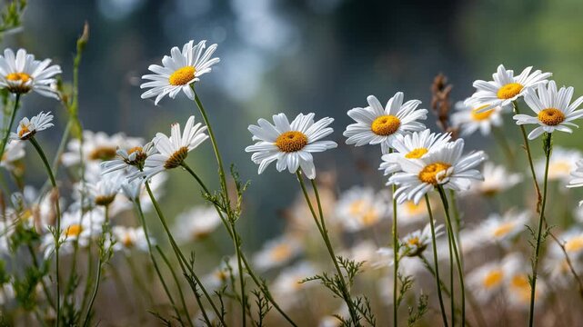 White daisy flowers natural sunlight spring flower environment meadow field garden