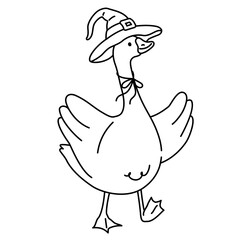 Silly Goose Wearing a Witch Hat Illustration